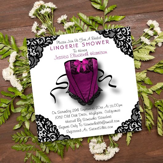 Roze corset en zwarte leace Lingerie Shower Kaart
