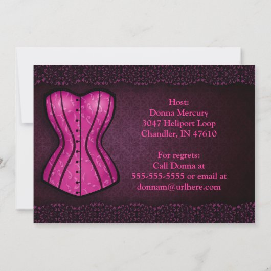 Roze Corset Lingerie Bruids Douche Uitnodiging (Achterkant)