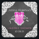 Roze corset White Lace Chalkboard Lingerie Shower Vierkante Sticker<br><div class="desc">Roze corset White Lace Chalkboard Lingerie Shower Stickers. OBJECTEN AANPASSEN</div>