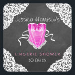 Roze corset White Lace Chalkboard Lingerie Shower Vierkante Sticker<br><div class="desc">Roze corset White Lace Chalkboard Lingerie Shower Stickers. OBJECTEN AANPASSEN</div>