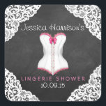 Roze corset White Lace Chalkboard Lingerie Shower Vierkante Sticker<br><div class="desc">Roze corset White Lace Chalkboard Lingerie Shower Stickers. OBJECTEN AANPASSEN</div>