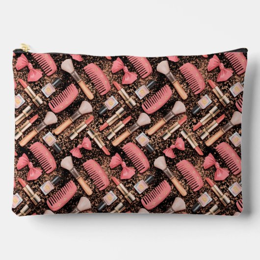 Roze Cosmetica Patroon Glitter  Etui (Voorkant)