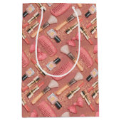 Roze Cosmetica Patroon Glitter Medium Cadeauzakje (Voorkant)