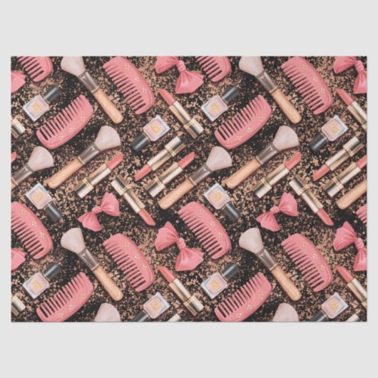 Roze Cosmetica Patroon Glitter  Tissuepapier (Voorkant)