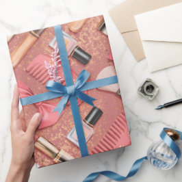 Roze Cosmetica Patroon Glitters Cadeaupapier