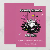 Roze Cosmic Astronaut Galaxy Valentijnsdag Rocket Feestdagenkaart (Voorkant / Achterkant)