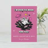 Roze Cosmic Astronaut Galaxy Valentijnsdag Rocket Feestdagenkaart (Staand voorkant)
