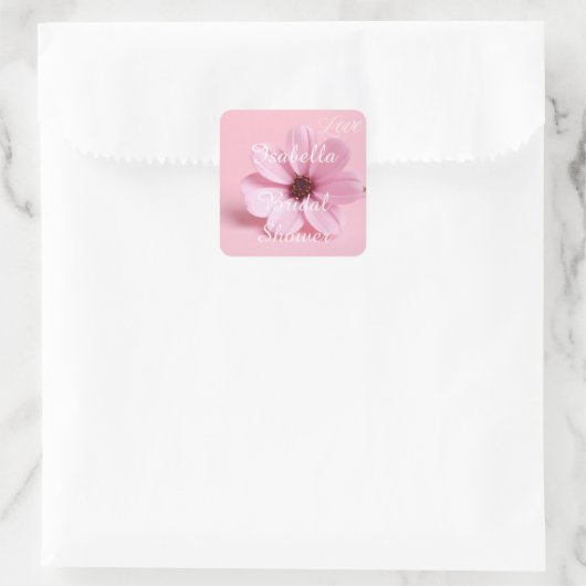 Roze Cosmos Bloem Bruiloftsscript Ontwerp Vierkante Sticker (Tas)