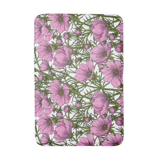 Roze Cosmos bloemen Badmat (Voorkant Verticaal)