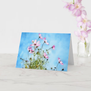 Roze Cosmos Bloemen Bloemenkunst Notitiekaart
