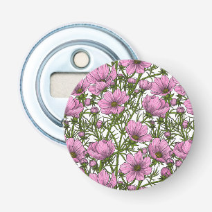 Roze Cosmos bloemen Button Flesopener