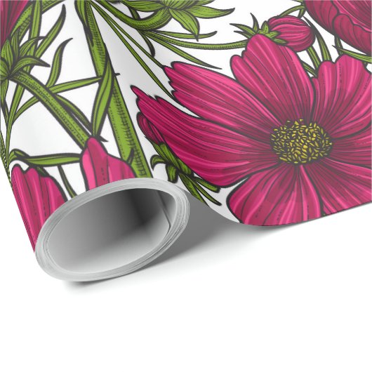 Roze Cosmos bloemen Cadeaupapier (Rol Hoek)