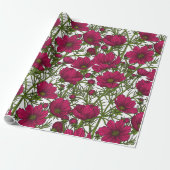 Roze Cosmos bloemen Cadeaupapier (Uitgerold)
