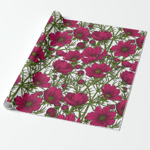 Roze Cosmos bloemen Cadeaupapier