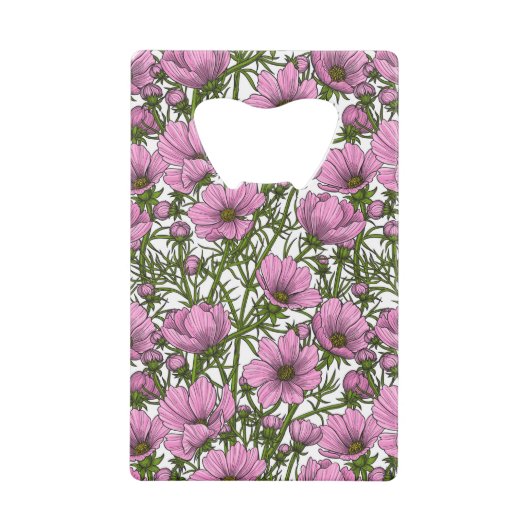 Roze Cosmos bloemen Creditkaart Flessenopener (Voorkant)