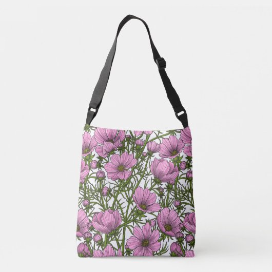 Roze Cosmos bloemen Crossbody Tas (Achterkant)