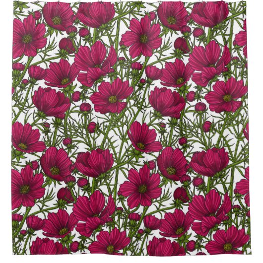 Roze Cosmos bloemen Douchegordijn (Voorkant)