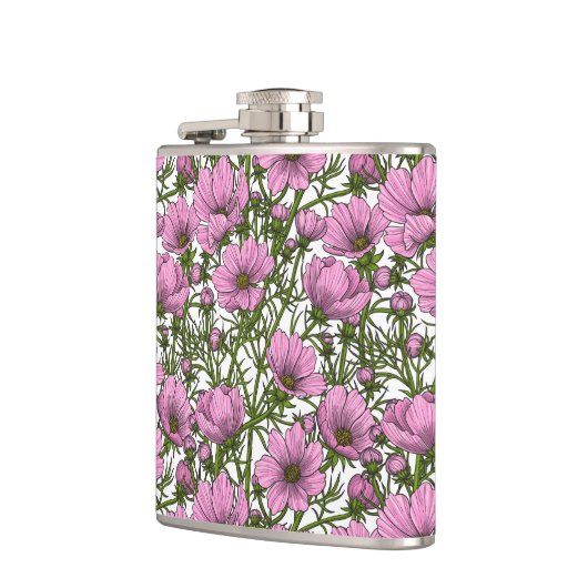 Roze Cosmos bloemen Heupfles (Links)