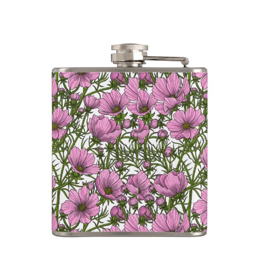 Roze Cosmos bloemen Heupfles (Achterkant)