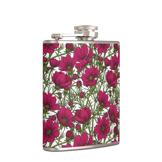 Roze Cosmos bloemen Heupfles (Rechts)