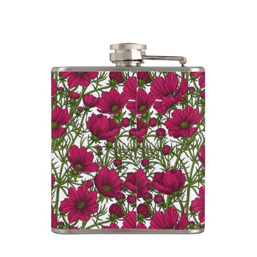 Roze Cosmos bloemen Heupfles (Achterkant)