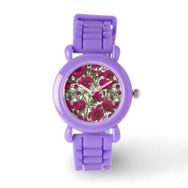 Roze Cosmos bloemen Horloge (Voorkant)