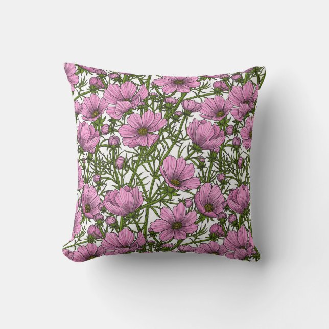 Roze Cosmos bloemen Kussen (Voorkant)