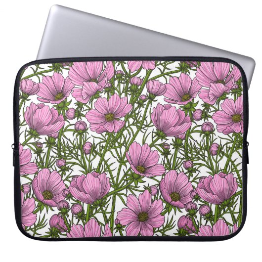 Roze Cosmos bloemen Laptop Sleeve (Voorkant)