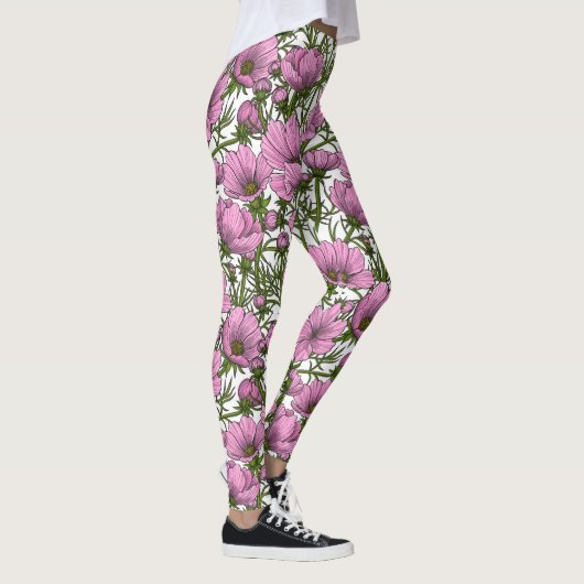 Roze Cosmos bloemen Leggings (Rechts)