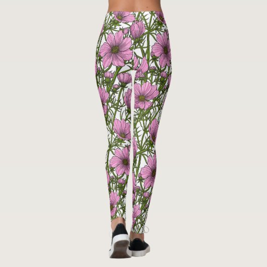 Roze Cosmos bloemen Leggings (Achterkant)