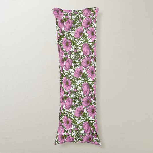 Roze Cosmos bloemen Lichaamskussen (Voorkant Verticaal)