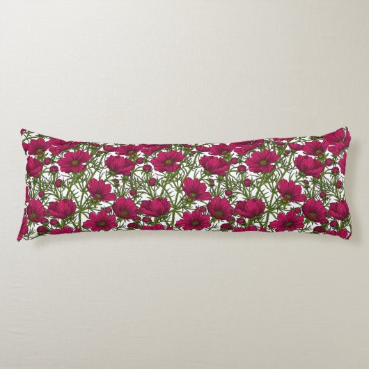Roze Cosmos bloemen Lichaamskussen (Voorkant)