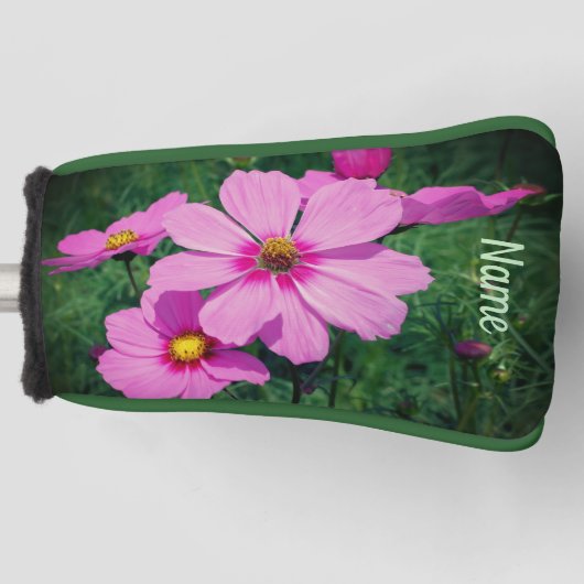 Roze Cosmos Bloemen Persoonlijk Golfheadcover (Voorkant)