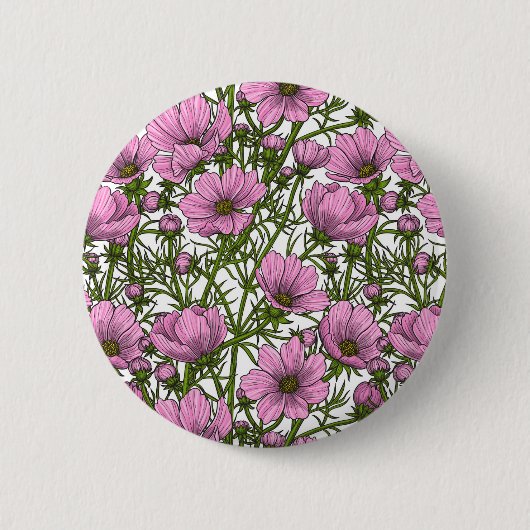 Roze Cosmos bloemen Ronde Button 5,7 Cm (Voorkant)