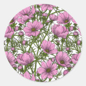 Roze Cosmos bloemen Ronde Sticker (Voorkant)