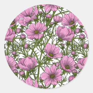 Roze Cosmos bloemen Ronde Sticker