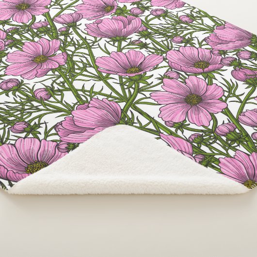 Roze Cosmos bloemen Sherpa Deken (3/4)