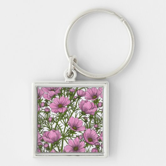 Roze Cosmos bloemen Sleutelhanger (Voorkant)