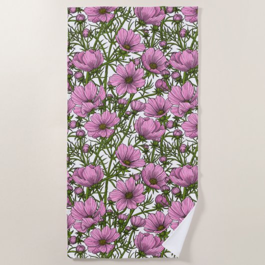 Roze Cosmos bloemen Strandlaken (Voorkant)
