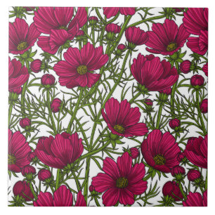 Roze Cosmos bloemen Tegeltje