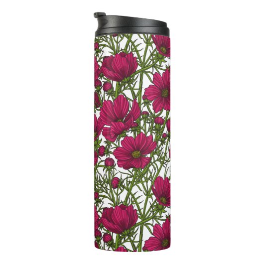 Roze Cosmos bloemen Thermosbeker (Geroteerd rechts)