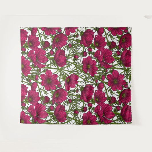 Roze Cosmos bloemen Wandkleed (Voorkant (horizontaal))