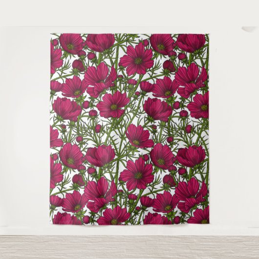 Roze Cosmos bloemen Wandkleed (Voorkant)