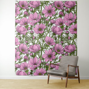 Roze Cosmos bloemen Wandkleed