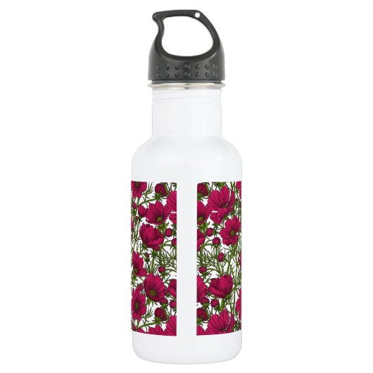 Roze Cosmos bloemen Waterfles (Achterkant)