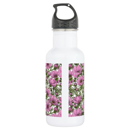 Roze Cosmos bloemen Waterfles (Achterkant)