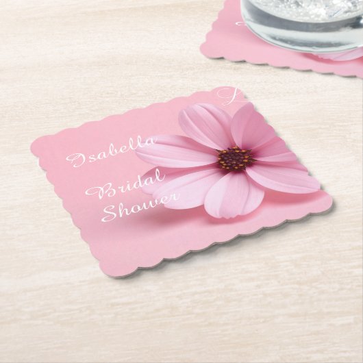 Roze Cosmos Bloemrijke Script Bruidsuitnodiging Kartonnen Onderzetters (Gebogen)