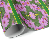 Roze Cosmos Daisy Flowers Gepersonaliseerde Natuur Cadeaupapier (Rol Hoek)