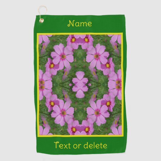 Roze Cosmos Daisy Flowers Natuur gepersonaliseerd Golfhanddoek (Voorkant)