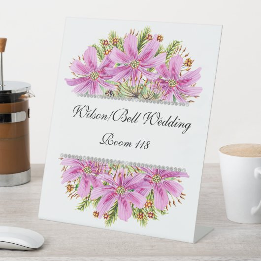 Roze Cosmos Diamond Bling Wedding Reclamebord Met Voetstuk (Insitu)